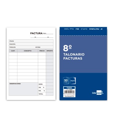 Talonario liderpapel facturas 8º original y copia t200 con iva